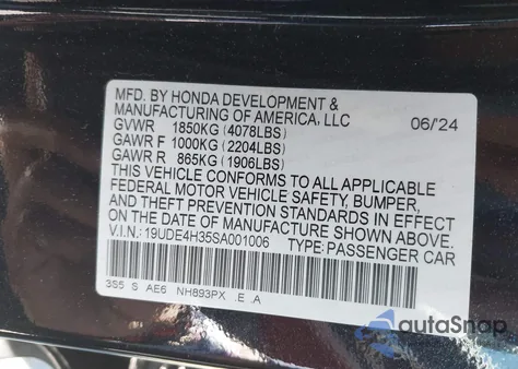 2025 Acura Integra A-Spec z USA, uszkodzony, nr VIN 19UDE4H35SA001006